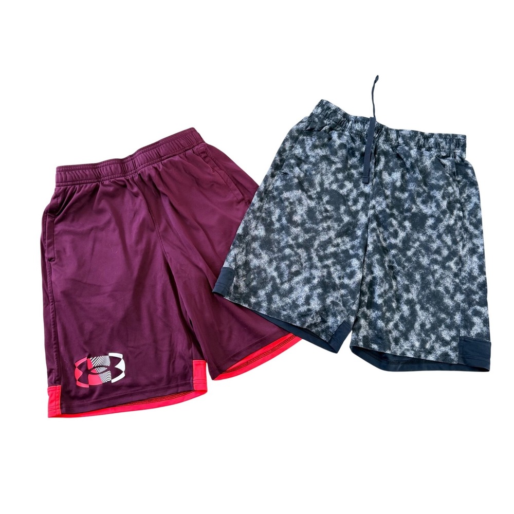 Under Armour Boys Youth XL Shorts Bundle 2 Pair Maroon & Black Camo